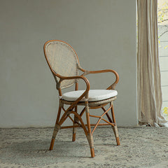 rattan armchair, banana fiber chair, rattan dining chair, handwoven rattan furniture, french café chair, natural rattan seat, bohemian dining furniture, tropical rattan armchair