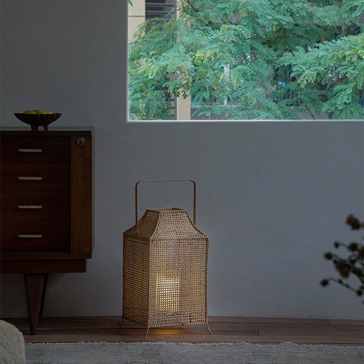 rattan lantern, wooden base lamp, handcrafted rattan light, wabi-sabi decor, natural rattan lighting, ambient table lamp, handmade home decor, rustic lantern, boho room lighting, artisan rattan lamp, minimalist home lamp, zen decor light, eco-friendly rattan lamp