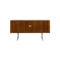 tambour sideboard, teak media console, mid century teak cabinet, teak sideboard, roll door cabinet, danish modern furniture, handcrafted wood furniture, teak buffet cabinet, piexl sculpt studio