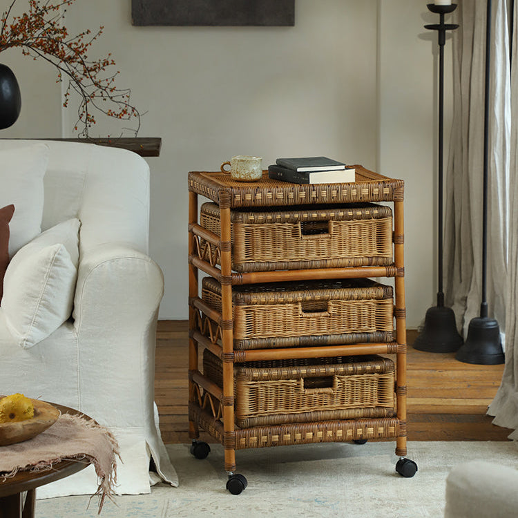 rattan trolley, rattan storage cart, handwoven rattan furniture, natural rattan shelf, bohemian home decor, rolling storage cart, handcrafted rattan organizer, rattan side cart