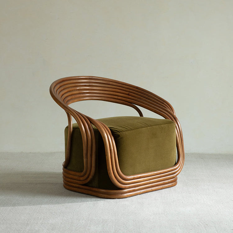 rattan lounge chair, designer rattan chair, handcrafted rattan furniture, modern accent chair, rattan armchair, handmade rattan seat, bohemian furniture, natural interior