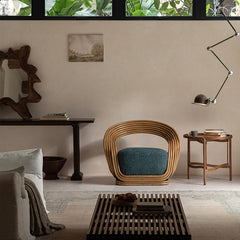 rattan lounge chair, designer rattan chair, handcrafted rattan furniture, modern accent chair, rattan armchair, handmade rattan seat, bohemian furniture, natural interior