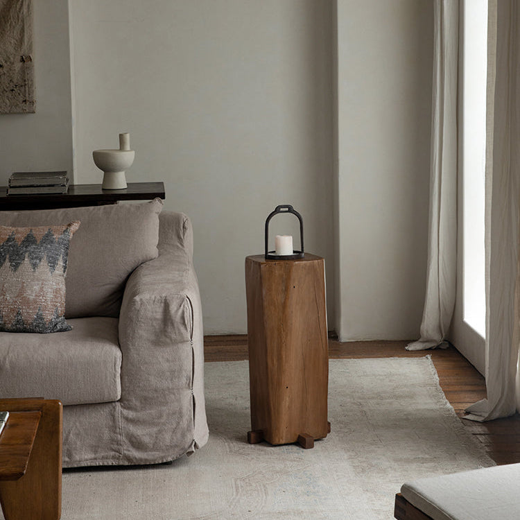 timber column stool, rustic wood side table, solid wood pedestal, wabi sabi furniture, natural wood decor, organic design, minimalist wooden stand, handcrafted stool, piexlculpt studio