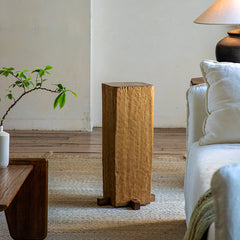 timber column stool, rustic wood side table, solid wood pedestal, wabi sabi furniture, natural wood decor, organic design, minimalist wooden stand, handcrafted stool, piexlculpt studio