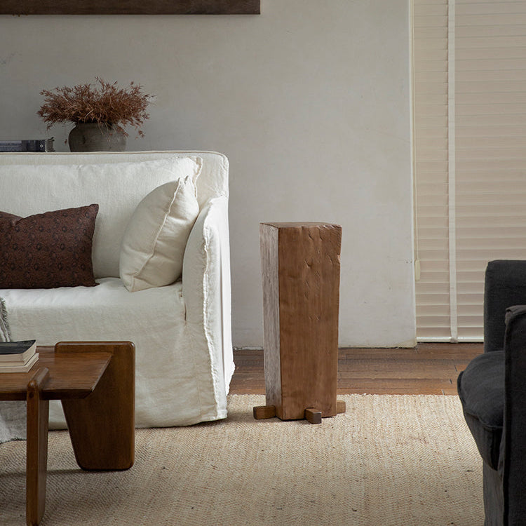 timber column stool, rustic wood side table, solid wood pedestal, wabi sabi furniture, natural wood decor, organic design, minimalist wooden stand, handcrafted stool, piexlculpt studio