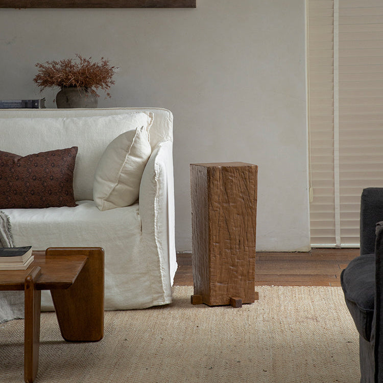 timber column stool, rustic wood side table, solid wood pedestal, wabi sabi furniture, natural wood decor, organic design, minimalist wooden stand, handcrafted stool, piexlculpt studio