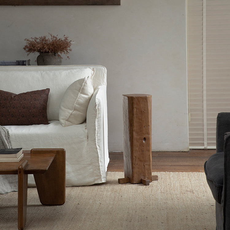 timber column stool, rustic wood side table, solid wood pedestal, wabi sabi furniture, natural wood decor, organic design, minimalist wooden stand, handcrafted stool, piexlculpt studio