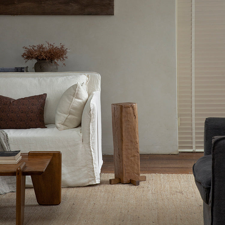 timber column stool, rustic wood side table, solid wood pedestal, wabi sabi furniture, natural wood decor, organic design, minimalist wooden stand, handcrafted stool, piexlculpt studio