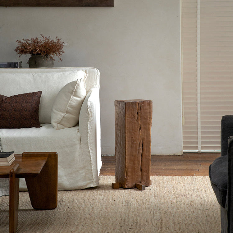 timber column stool, rustic wood side table, solid wood pedestal, wabi sabi furniture, natural wood decor, organic design, minimalist wooden stand, handcrafted stool, piexlculpt studio