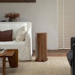 timber column stool, rustic wood side table, solid wood pedestal, wabi sabi furniture, natural wood decor, organic design, minimalist wooden stand, handcrafted stool, piexlculpt studio