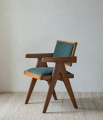 Chandigarh chair, rattan wood furniture, modernist wooden furniture, handwoven armchair, solid wood dining chair, minimalist home decor, mid-century design