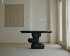 satori console table, sculptural wood table, wabi sabi furniture, zen furniture, piexlculpt studio, solid wood hallway table, organic wood design, handcrafted entry table, japanese minimalist furniture, wood sculpture furniture