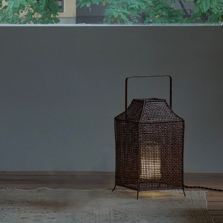 rattan lantern, wooden base lamp, handcrafted rattan light, wabi-sabi decor, natural rattan lighting, ambient table lamp, handmade home decor, rustic lantern, boho room lighting, artisan rattan lamp, minimalist home lamp, zen decor light, eco-friendly rattan lamp