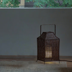 rattan lantern, wooden base lamp, handcrafted rattan light, wabi-sabi decor, natural rattan lighting, ambient table lamp, handmade home decor, rustic lantern, boho room lighting, artisan rattan lamp, minimalist home lamp, zen decor light, eco-friendly rattan lamp