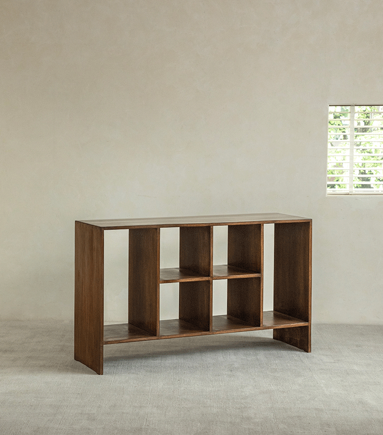 chandigarh furniture, mid century open shelf, teak storage cabinet, le corbusier furniture, handcrafted wood shelf, architectural furniture, teak bookshelf, minimalist solid wood furniture, modular teak unit