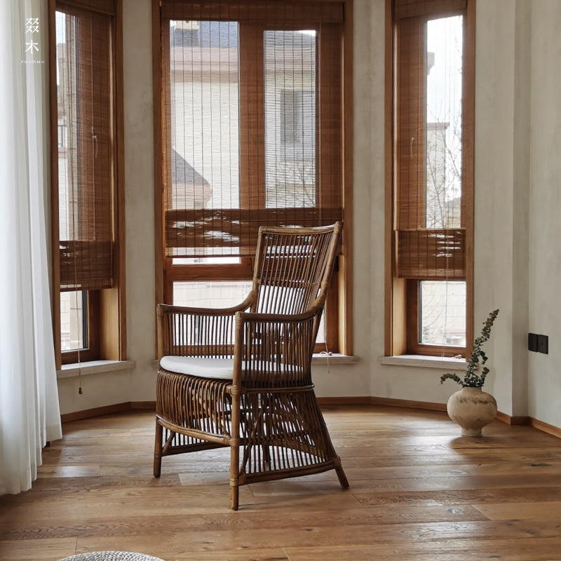 rattan lounge chair, rattan armchair, natural rattan chair, handwoven rattan furniture, tropical lounge chair, wabi-sabi furniture, bohemian furniture, relaxation chair, artisan rattan