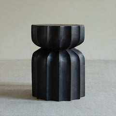 wood side table, solid wood accent table, carved wooden end table, handmade wood furniture, rustic wood nightstand, natural wood decor, modern artisan furniture, wooden pedestal table