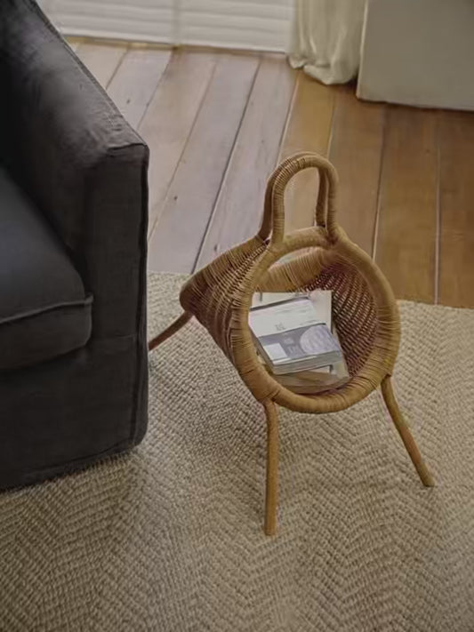 rattan magazine basket, rattan storage holder, handwoven organizer, natural rattan decor, rattan magazine rack, woven home accessories, handcrafted storage basket